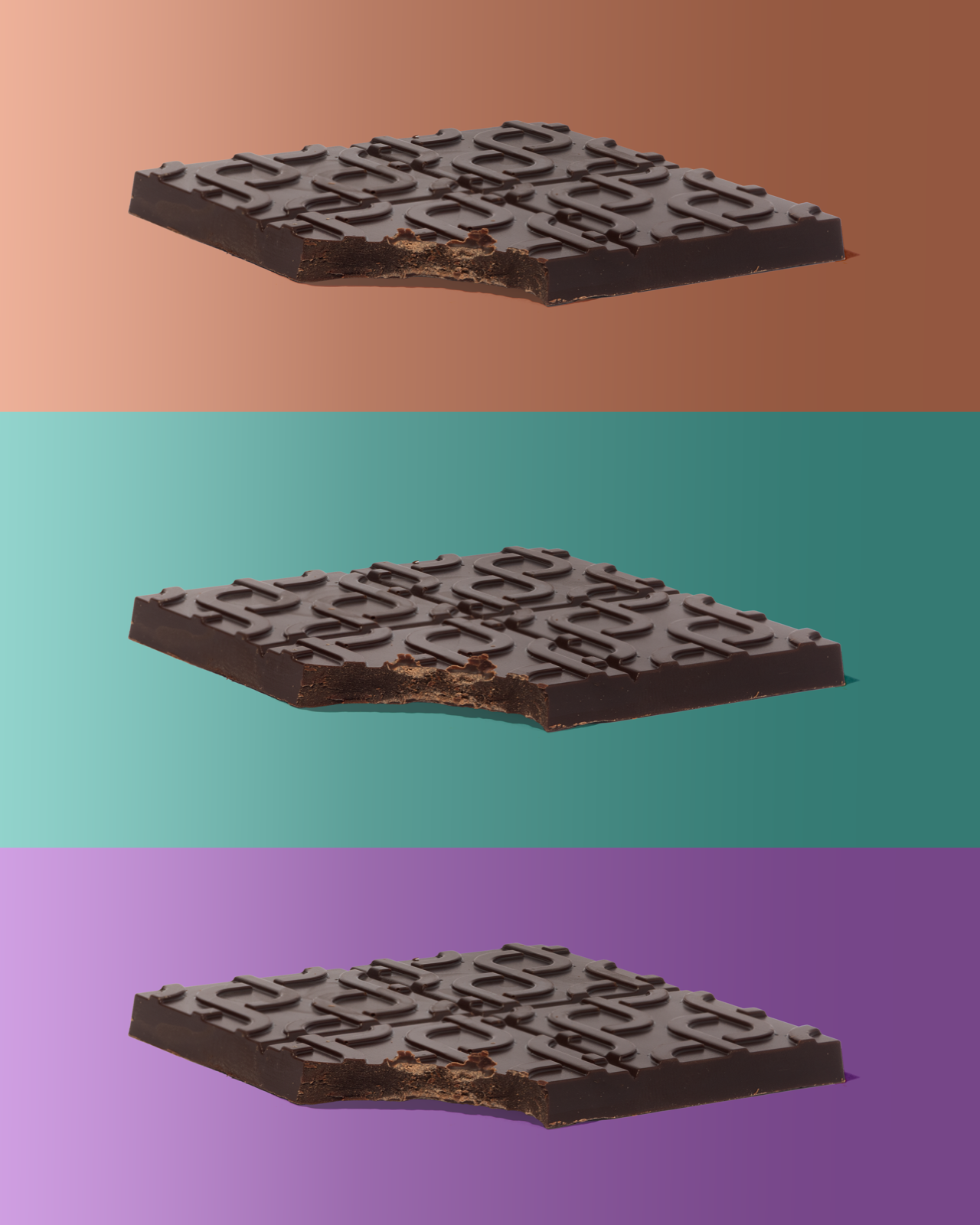 Three bitten pieces of OOMHz chocolate