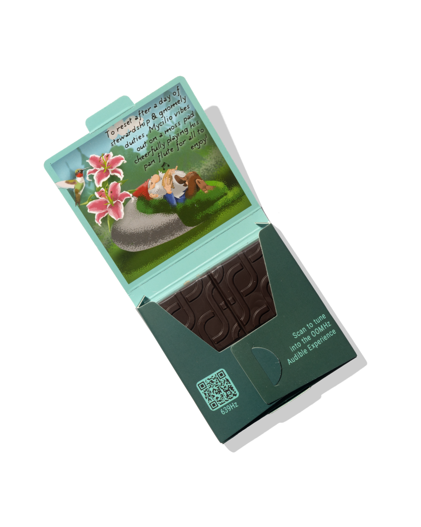 Open Reset chocolate box revealing Mycilio’s illustrated adventure