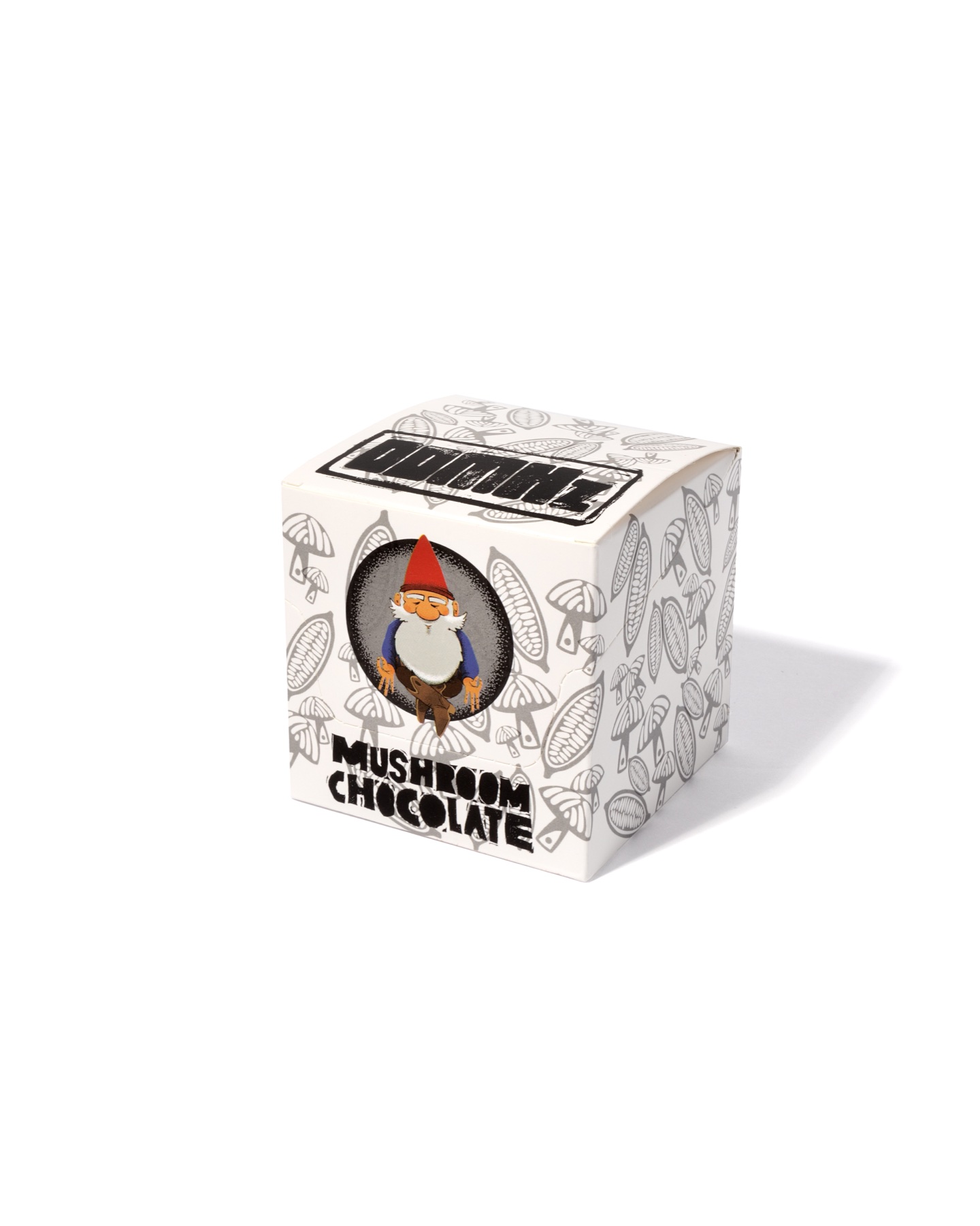 Closed OOMHz mushroom chocolate retail shipping carton featuring Mycilio